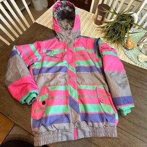 Firefly‎ Auqubase Striped Snowboard Ski Jacket Hooded Winter Coat Kids Girls M